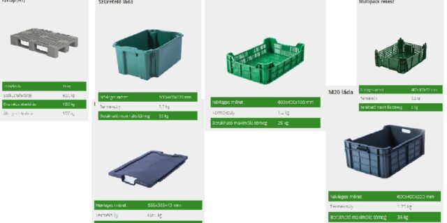 Műanyag rekeszek, ládák, raklapok és egyéb termékek